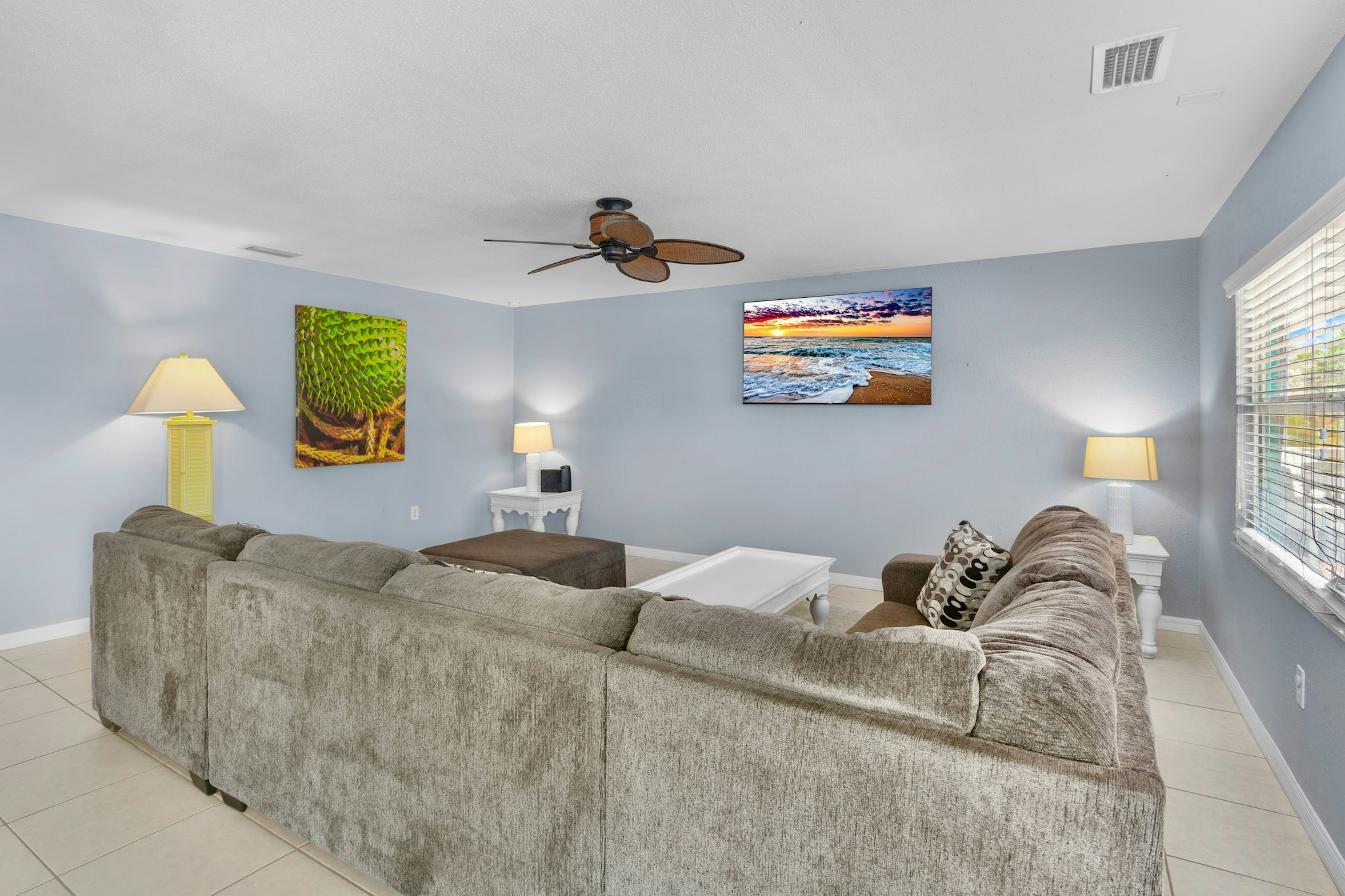 Bright living space with smart TV