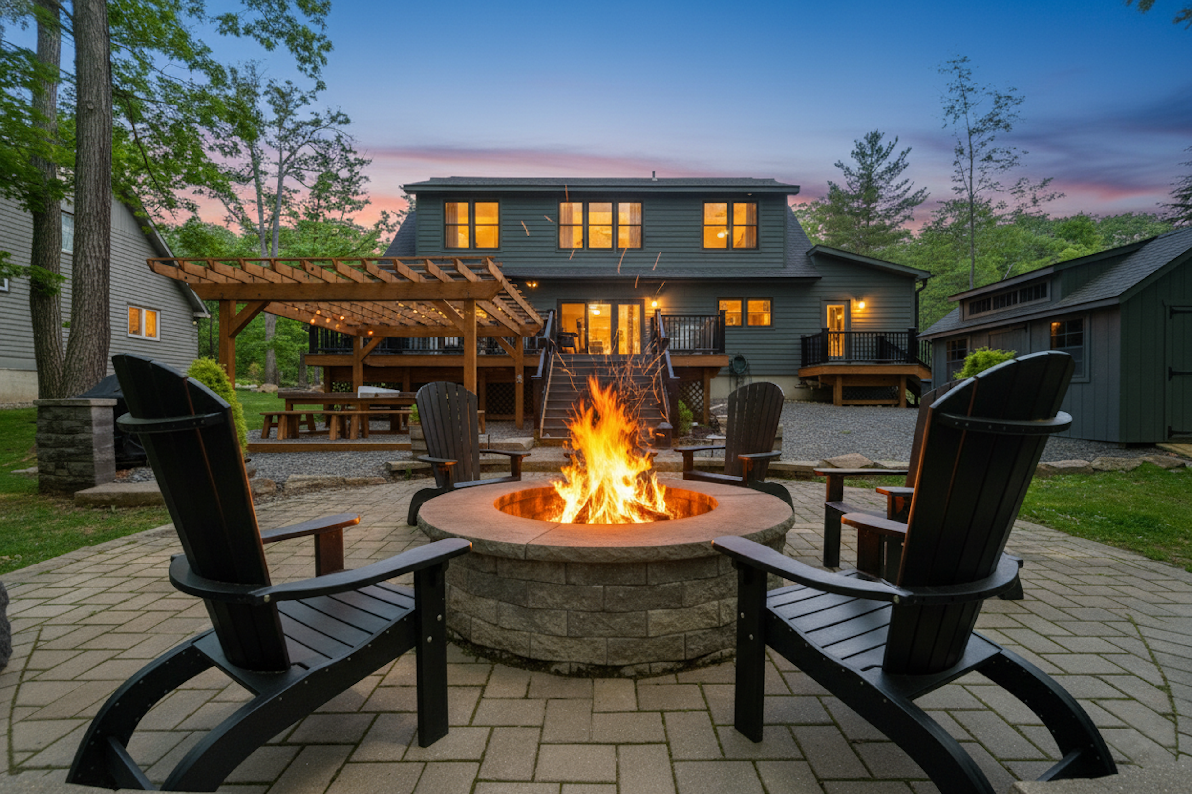 Outdoor fire pit area and deck