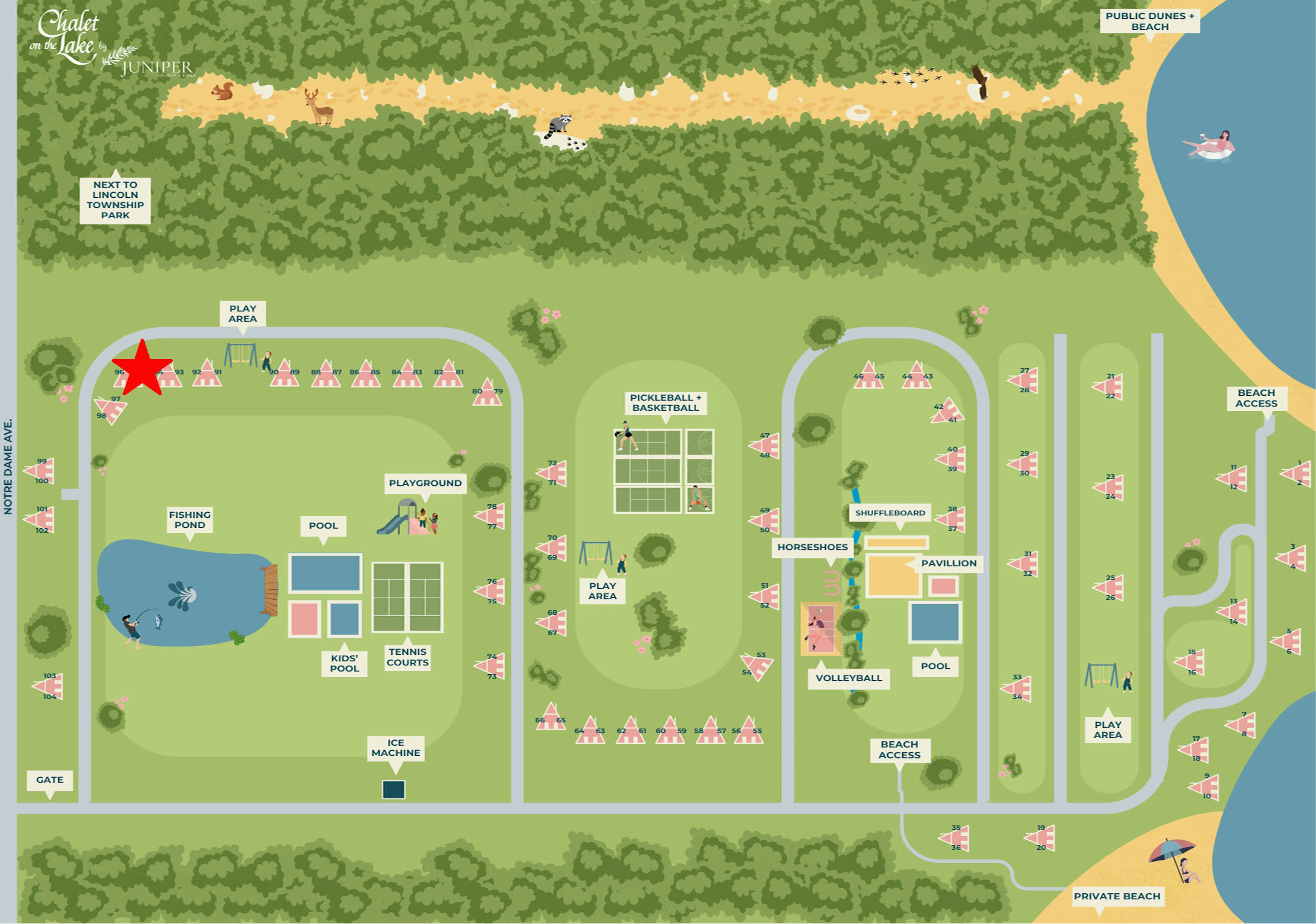 Chalet #95's location is indicated by the red star on the map.