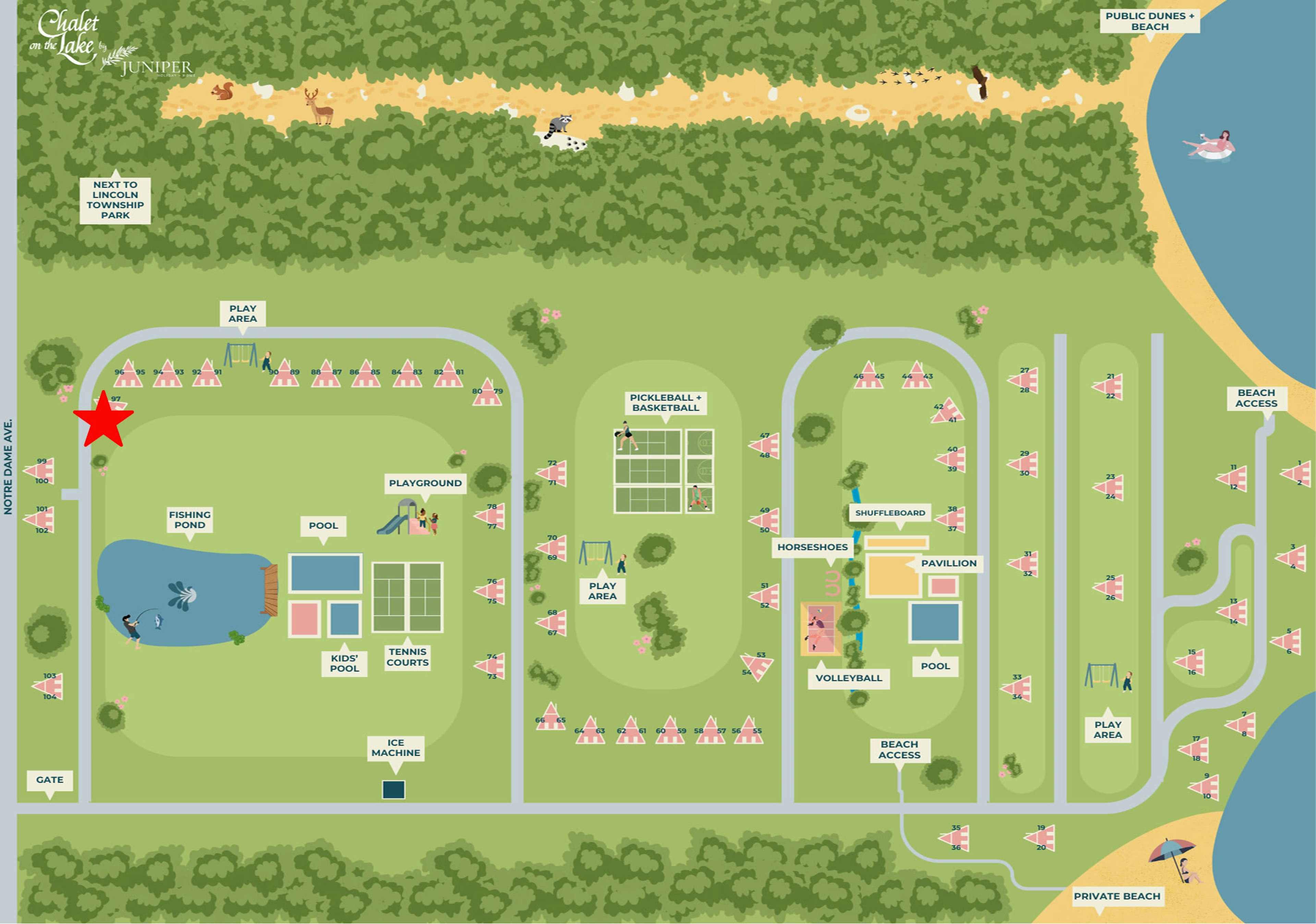 Chalet #98's location is indicated by the red star on the map.