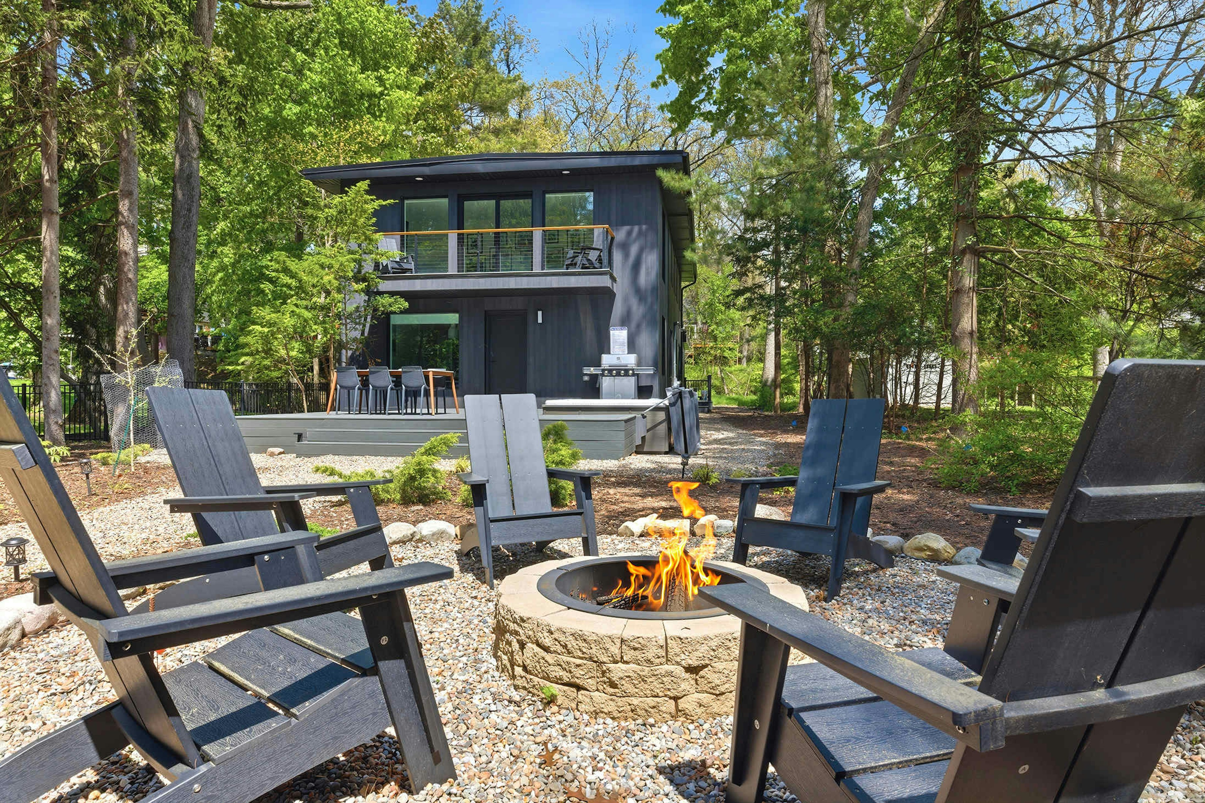 Cozy chairs, crackling flames, and forest magic all around.