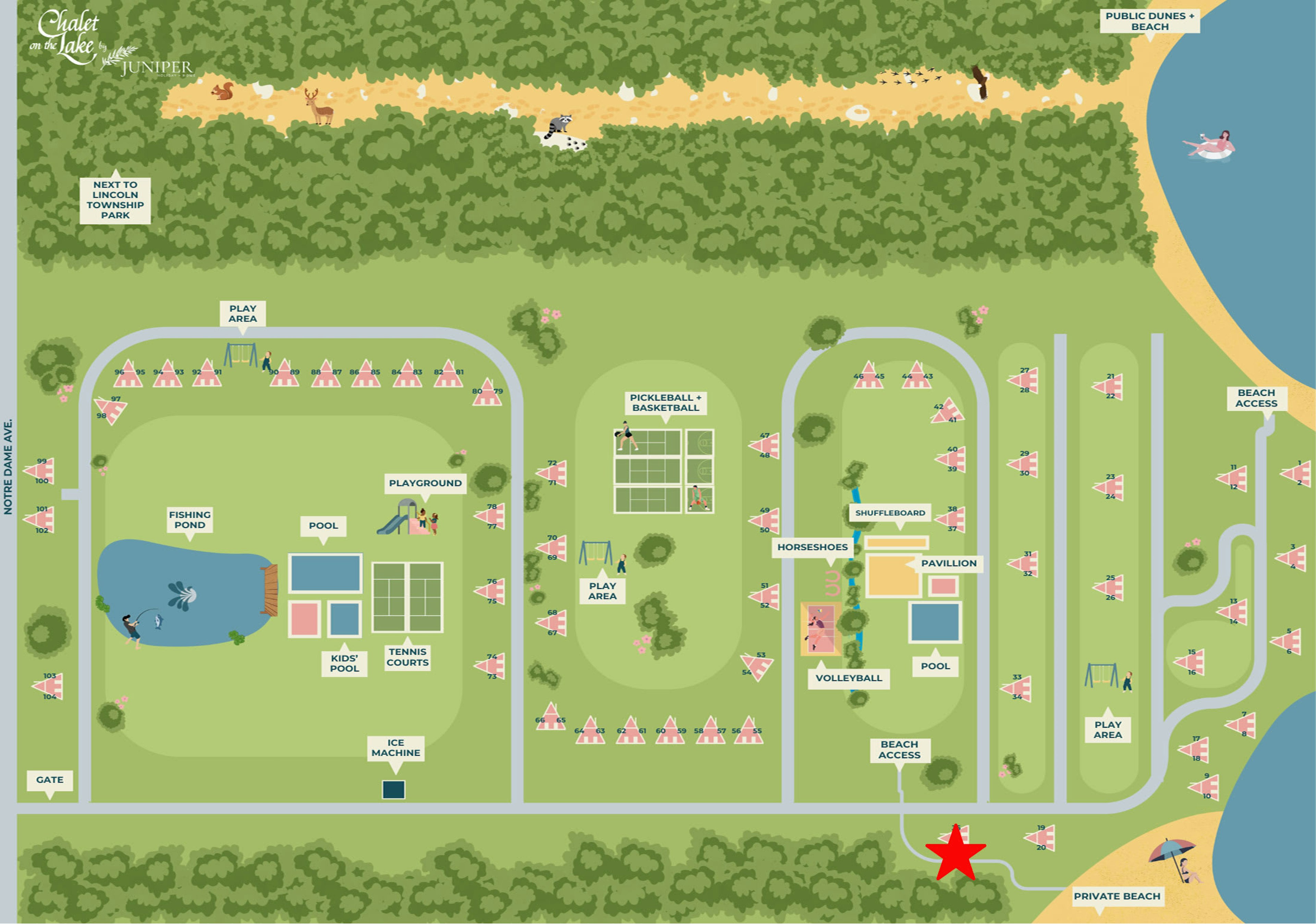 Chalet #36's location is indicated by the red star on the map.