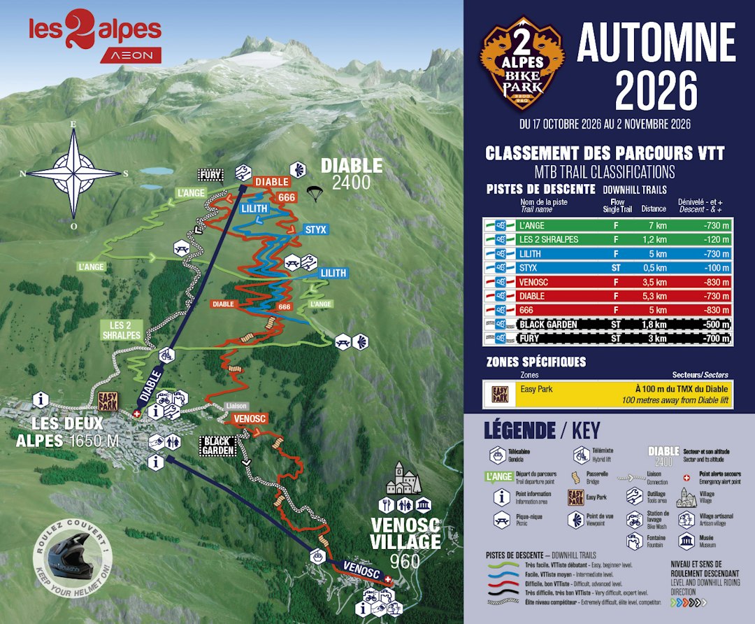 Téléchargez le plan VTT de l'ouverture d'Automne des 2 Alpes