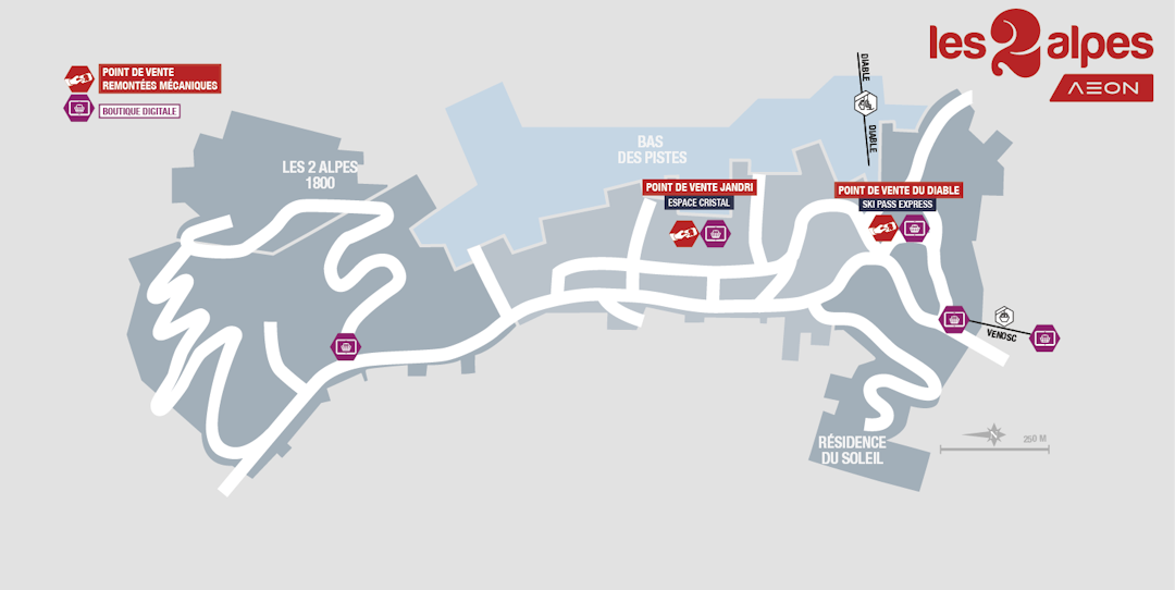 Autumn sales points for the lifts of Les 2 Alpes for purchasing, collect and reloading lifts passes