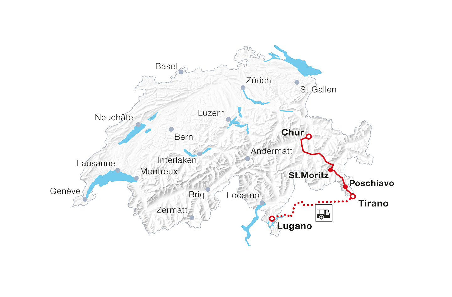 Bernina Express Bus Map