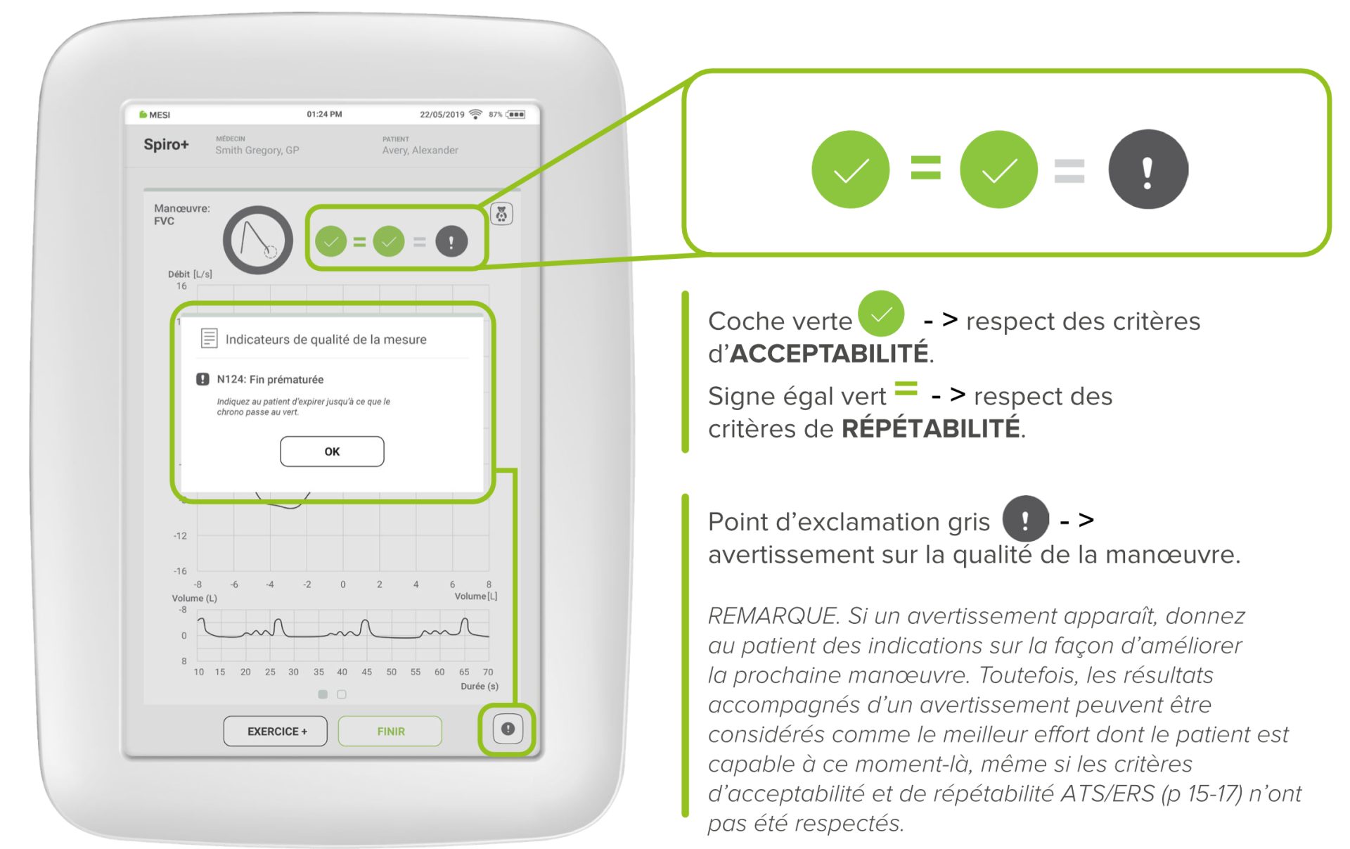 Avertissements sur la qualité de la manoeuvre