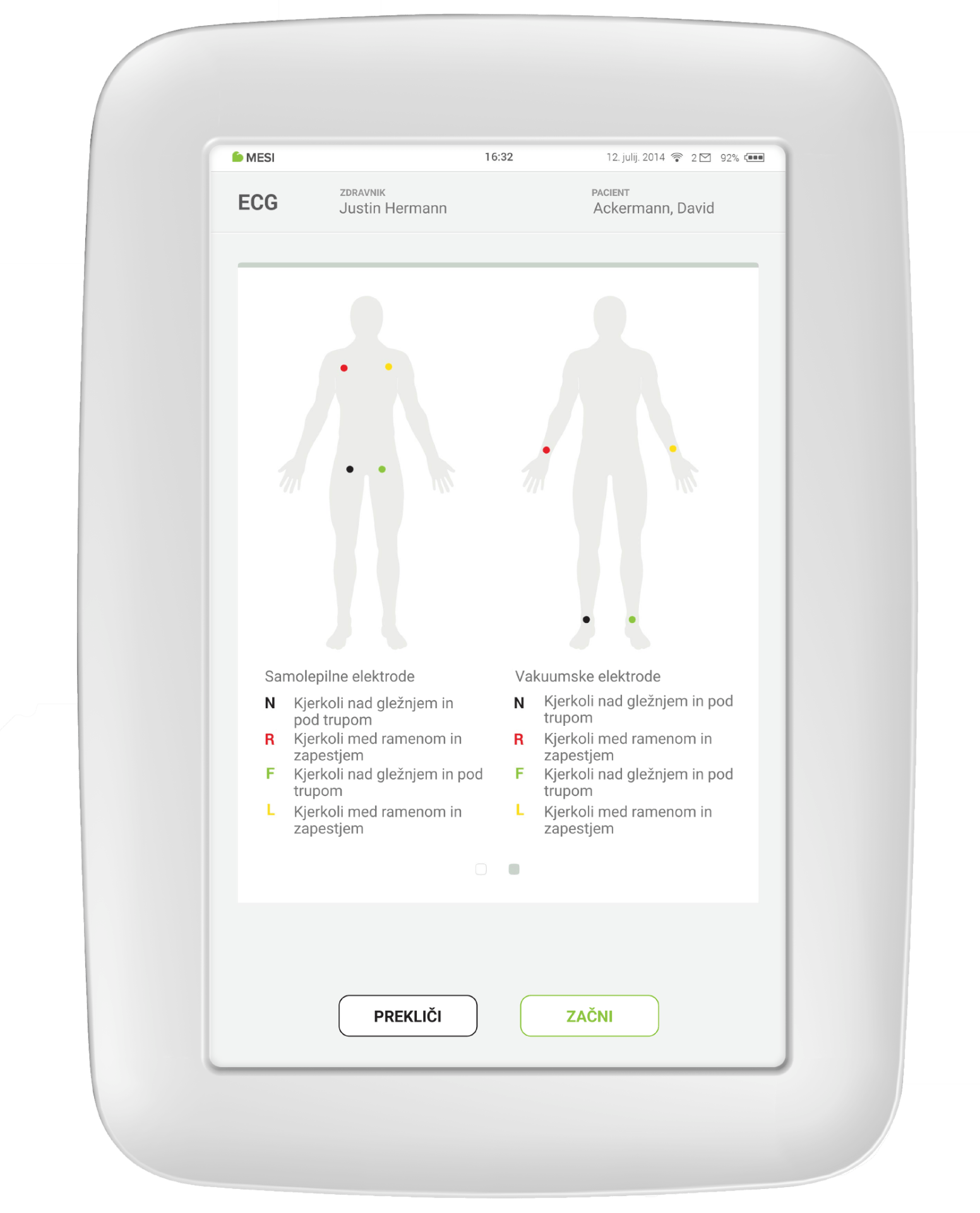 Priprava bolnika v primeru uporabe vakuumskih elektrod