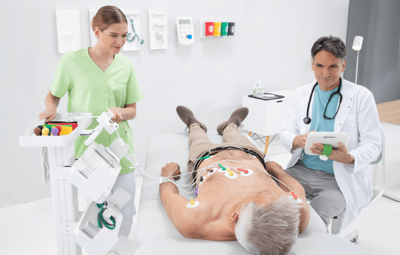 Doctor and nurse performing ECG
