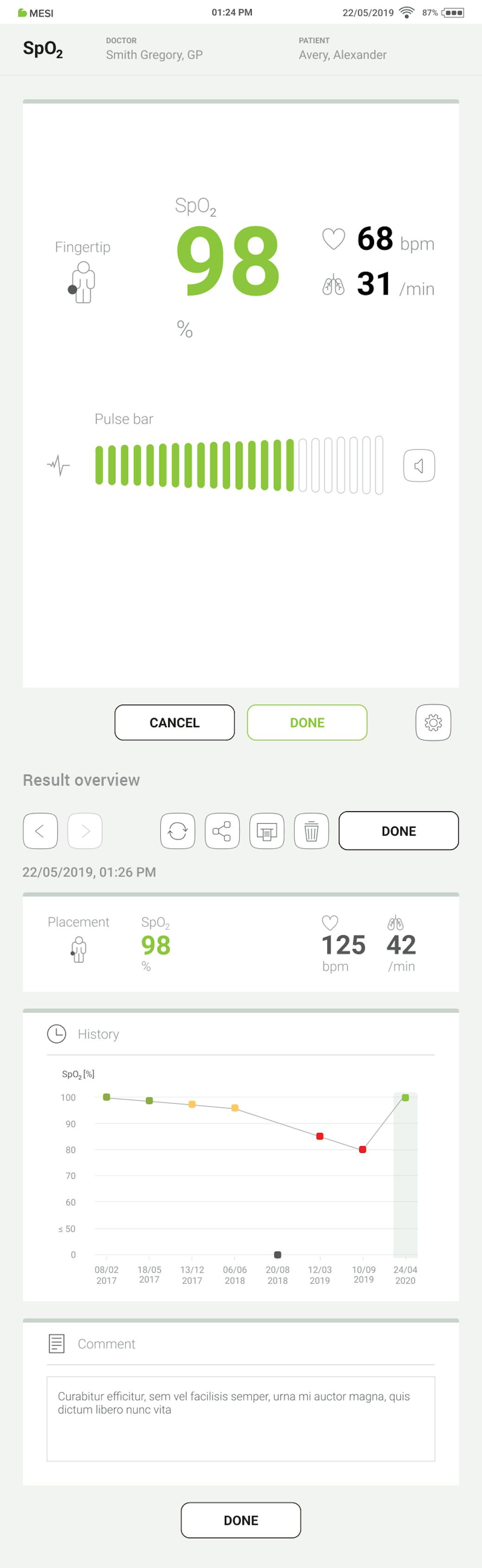 MESI mTABLET SPO2 app