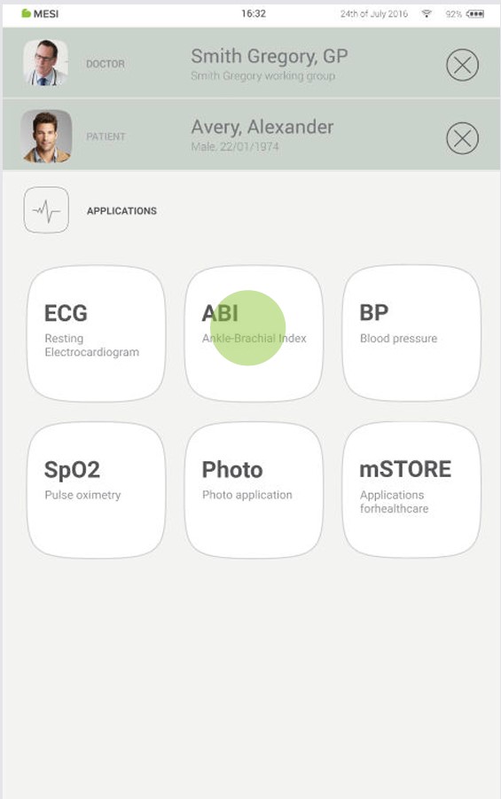 Patient preparation - MESI mTABLET ABI - Step 2