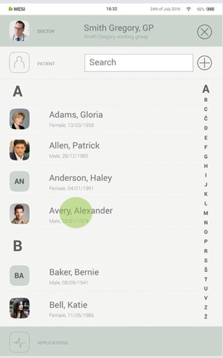 MESI mTABLET ABI - Selecting a patient - Step 3