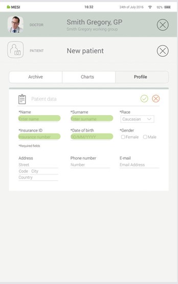 MESI mTABLET ABI - Adding a patient - Step 2