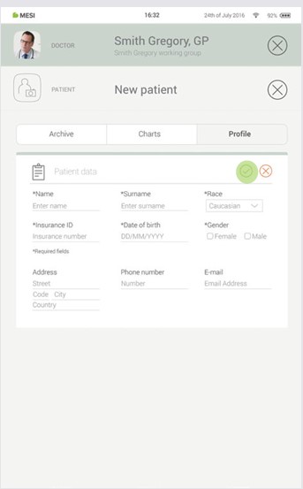 MESI mTABLET ABI - Adding a patient - Step 3