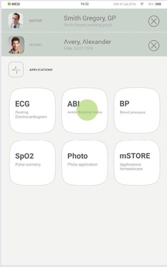MESI mTABLET ABI - Performing an ABI measurement - Step 2