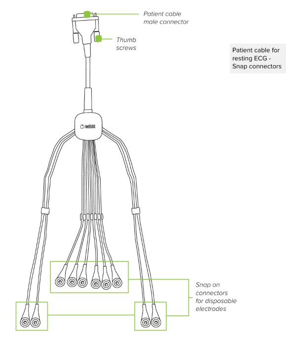 MESI mTABLET ECG - Product description - Patient cable for resting ECG -  Snap connectors