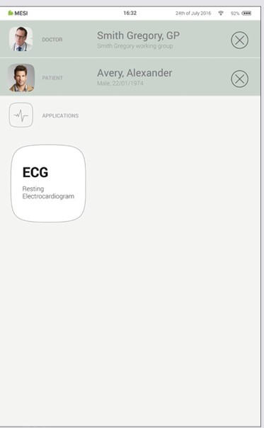 MESI mTABLET ECG - Selecting a patient - Step 1