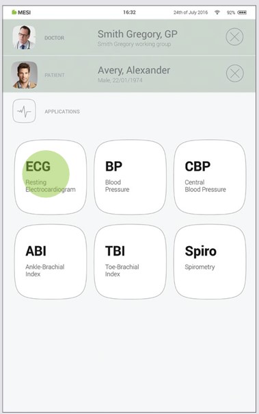 MESI mTABLET ECG - Recording the ecg - Step 2