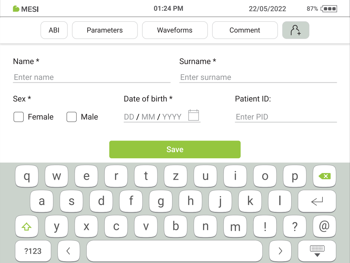 MESI ABPI MD adding a patient