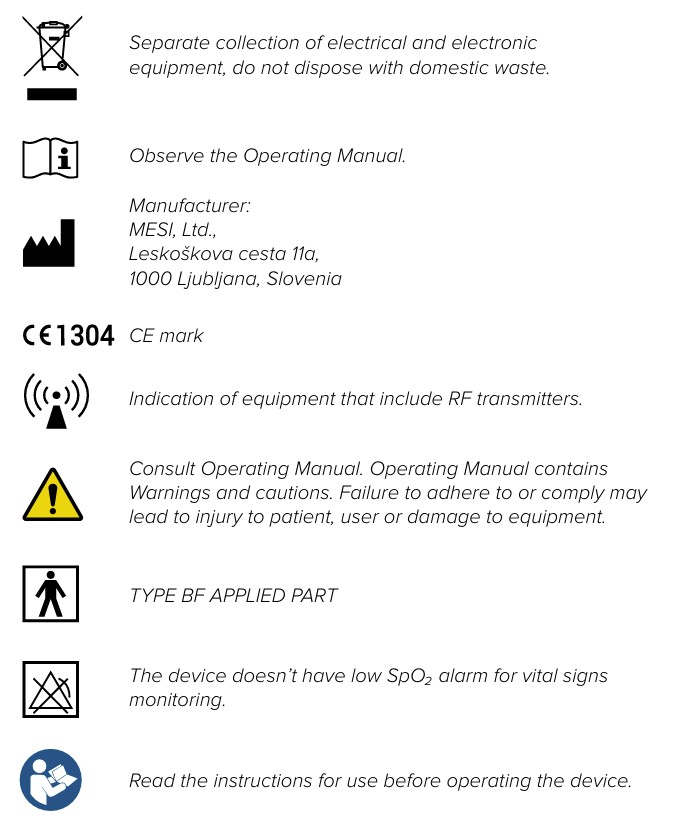 MESI mTABLET SpO2 - Important labels