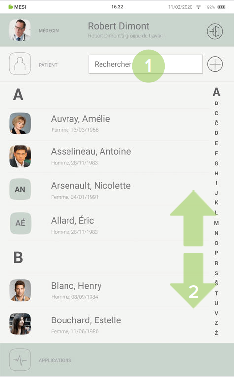 MESI mTABLET ABI - Selecting a patient - Step 2