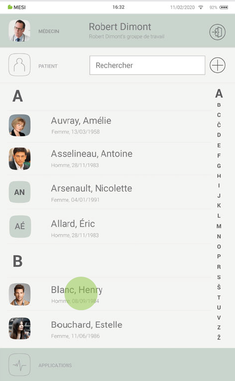 MESI mTABLET ABI - Selecting a patient - Step 3