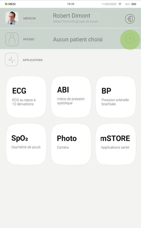 MESI mTABLET ABI - Adding a patient - Step 1