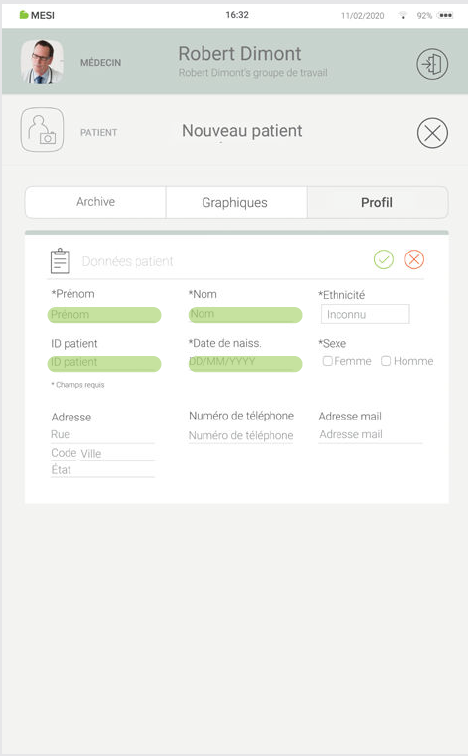 MESI mTABLET ABI - Adding a patient - Step 2