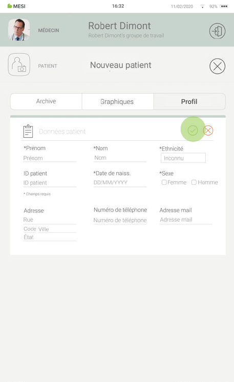 MESI mTABLET ABI - Adding a patient - Step 3