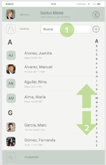 MESI mTABLET ABI - Selecting a patient - Step 2