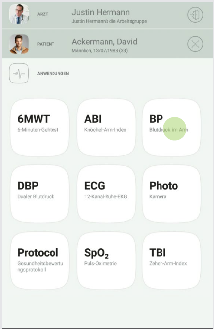 MESI mTABLET BP - Performing Bp measurement - Step 2