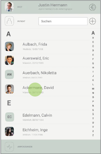 MESI mTABLET ABI - Selecting a patient - Step 3