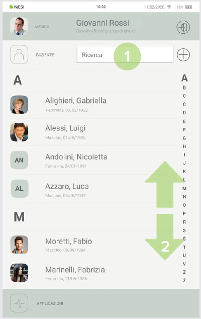 MESI mTABLET ABI - Selecting a patient - Step 2