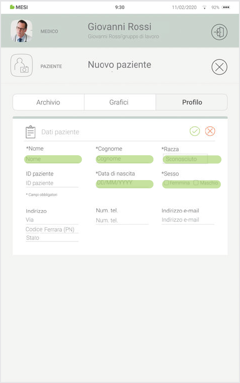 MESI mTABLET ABI - Adding a patient - Step 2