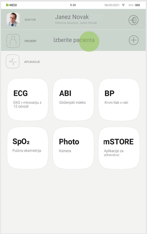 MESI mTABLET ABI - Selecting a patient - Step 1