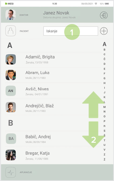 MESI mTABLET ABI - Selecting a patient - Step 2