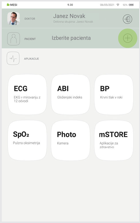 MESI mTABLET ABI - Adding a patient - Step 1