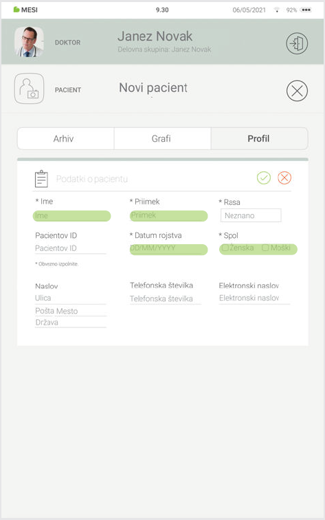 MESI mTABLET ABI - Adding a patient - Step 2