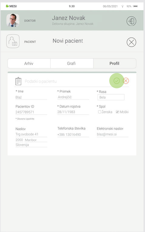 MESI mTABLET ABI - Adding a patient - Step 3