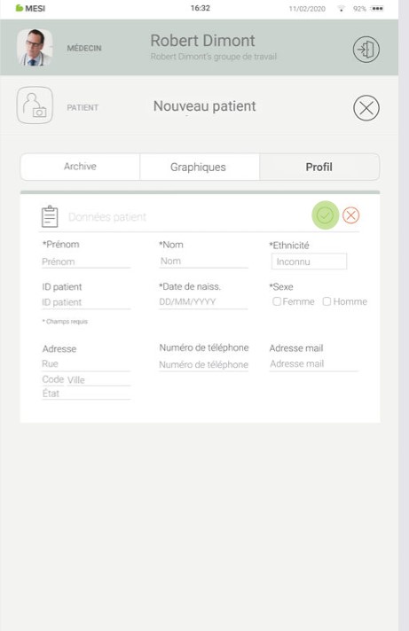 MESI mTABLET SPO2 - AJOUTER UN PATIENT- Étape 3
