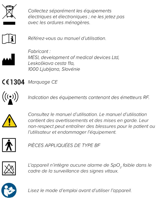 MESI mTABLET SPO2 - ÉTIQUETTES IMPORTANTES