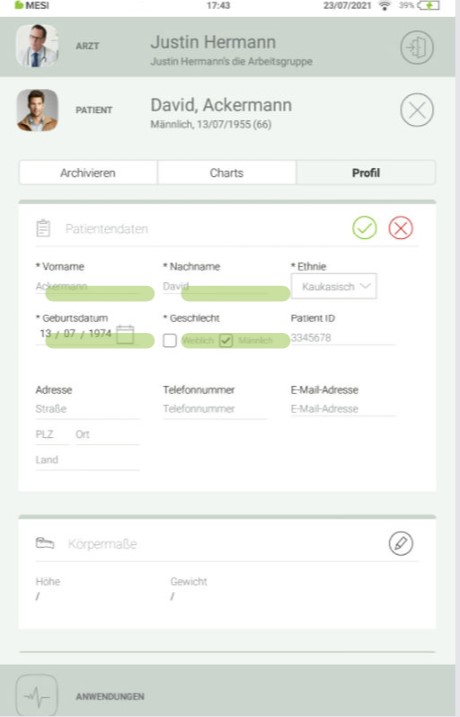 MESI mTABLET SPO2 - PATIENT HINZUFÜGEN- Schritt 2