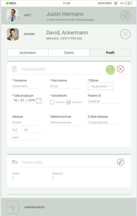 MESI mTABLET SPO2 - PATIENT HINZUFÜGEN- Schritt 3