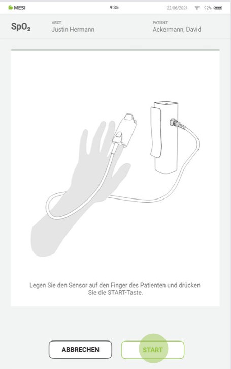 MESI mTABLET SPO2 - SpO₂-MESSUNG IN EINZELNEN SCHRITTEN - Schritt 3