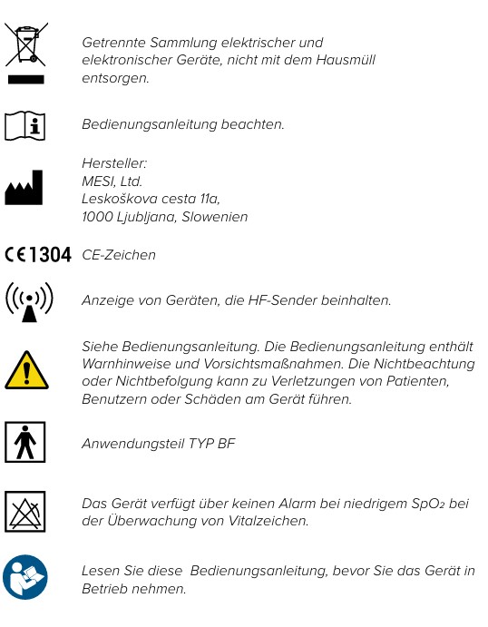 MESI mTABLET SPO2 - Wichtige kennzeichnungen