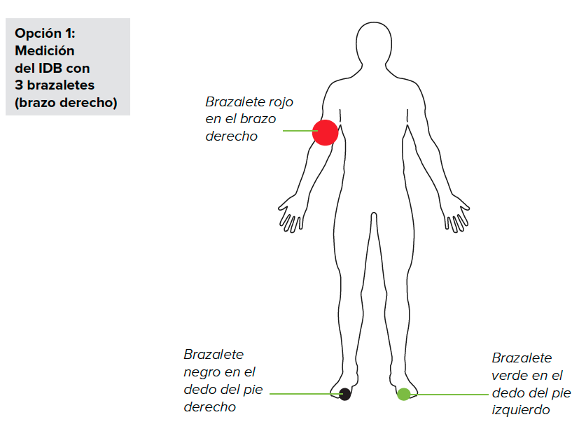 Opción 1: Medición del IDB con 3 brazaletes (brazo derecho)