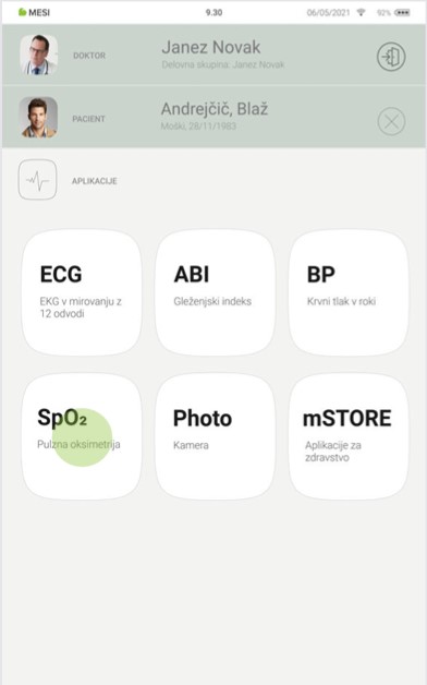 MESI mTABLET SPO2 -IZVEDBA MERITVE SpO₂ - 2 Korak
