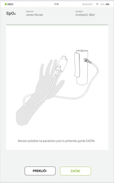 MESI mTABLET SPO2 -IZVEDBA MERITVE SpO₂ - 3 Korak