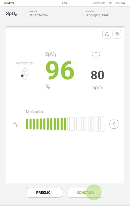MESI mTABLET SPO2 -IZVEDBA MERITVE SpO₂ - 4 Korak