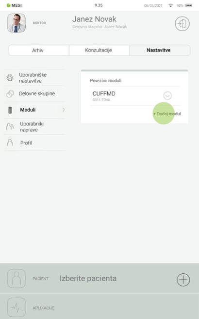 MESI mTABLET SPO2 -SEZNANITEV - 1 korak