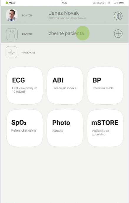 MESI mTABLET SPO2 -IZBIRANJE BOLNIKA - 1 korak